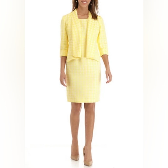 Elegant Lasper Yellow Women's Set Of Dress And Coat Sz 14P Gentle Used Like New - Picture 1 of 16